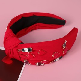 Gmmidea Valentine’s Day Headband for Women Champagne Wine Glasses Heart Charms Knotted Headband Embellished Wide Top Knot Statement Headband Fashion Valentine’s Day Outfits Accessories