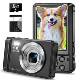 デジタルカメラ 5K 72MP デジカメ AFオートフォーカス 2.8 インチスクリーン 16 倍デジタルズーム 定時撮影 内蔵フラッシュ 自撮り 軽量 32GBカード付き VLOG 初心者向け 誕生日 携帯便利 初心者 旅行 コンパクトカメラ
