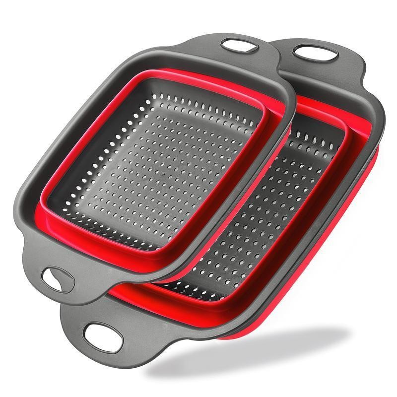 Collapsible Strainer, 2 Counts/set Silicone Colander with Handle, Vegetable &