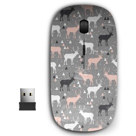 KAWAMOUSE 2.4G Ergonomic Portable USB Wireless Mouse for PC, Laptop, Computer, Notebook with Nano Receiver (Deer Christmas)