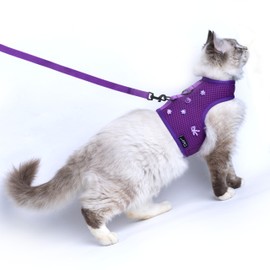 Yizhi Miaow Cat Harness and Leash for Walking Escape Proof Breathable Mesh Fabric, Purple, Large, Adjustable Cat Walking Jackets, Padded Stylish Cat Vest