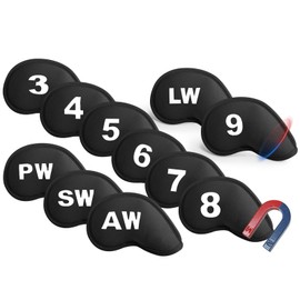 Golf Iron Headcovers Magnetic Printed Embroidered Numbers 11 Pack,Golf Iron Head Covers Club Protector Lightweight (Black)