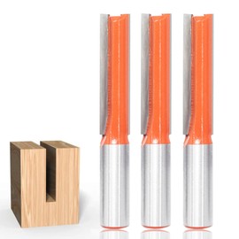 Akylin 3Pcs 1/2" Shank Straight Router Bits, 2" Cut Length. Extra Long Carbide Tipped Straight Cutter, Double Flute Straight Router bit Set for Groove,Dado