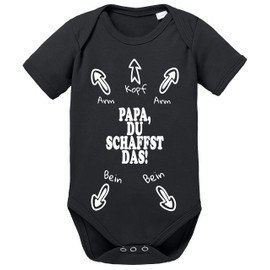 Papa du schaffst das - Gift for Newborn Boys Baby Short-Sleeved Bodysuit Babygrow Organic Cotton 0-12 Months - Black - 3-6 Months