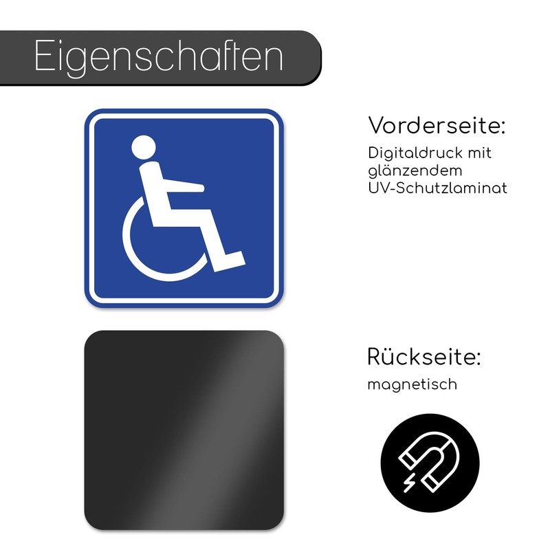Rollstuhl Magnet-Schild I 15 x 15 cm I für Rollstuhl-Fahrer,