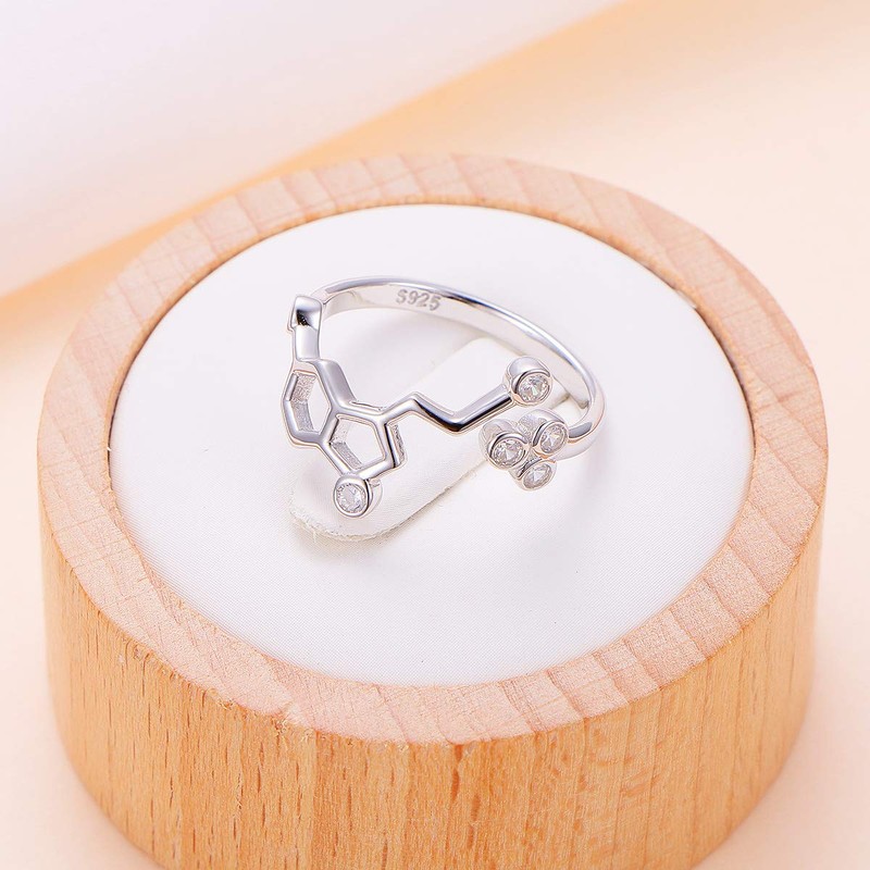 JZMSJF 925 Sterling Silver Serotonin Ring Molecule Chemistry Jewelry Size