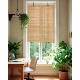 Erfolkerz 30" Wx64 H Bamboo Blinds Roller Shades for Indoor Windows, Blackout Bamboo Curtain Roll Up wiht Cord, Privacy Roman Shade for Interior/Exterior Windows, Mounting Hardware Included