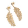 Gold Tone Clear Crystal Delicate Feather Drop Earrings - 50mm