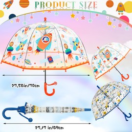 Fabbay 2 Pcs Kids Clear Bubble Umbrella Unicorn with Easy Grip Curved Handle Transparent Bubble Umbrella for Toddler Girls(Planet, Dozer)