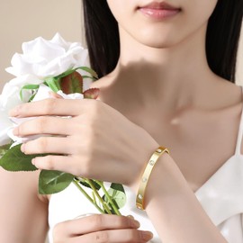 pralajew Love Bangle Bracelet, Gold Bracelets for Women Cubic Zirconia Jewelry, Stocking Stuffers Women Christmas Valentines Gifts for Her