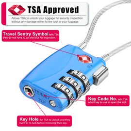 ZHEGE TSA Approved Luggage Lock, 3 Digit Combination Cable Padlock for School Gym Locker, Luggage, Suitcase, Baggage