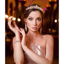 TOBATOBA Rose Gold Tiaras and Crowns for Women Girls Crystal Princess Tiara Wedding Tiaras for Bride, Quinceanera Crown tiaras para 15 años quinceañeras, Queen Crown for Birthday Bridal Prom Pageant