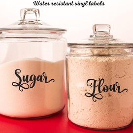 ASTUTE GRACE 6 PCS Sugar Flour Milk Creamer Tea Coffee Pantry Labels Kitchen Stickers Printed Waterproof Strong Adhesive Kitchen Labels for containers Gloss Black