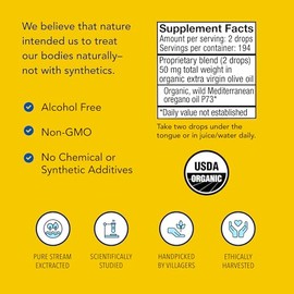 NORTH AMERICAN HERB & SPICE Oreganol - 13,31 ml - Aceite de orégano orgánico sin procesar, silvestre - Fuente mediterránea P73 - Sin OMG - 194 porcion