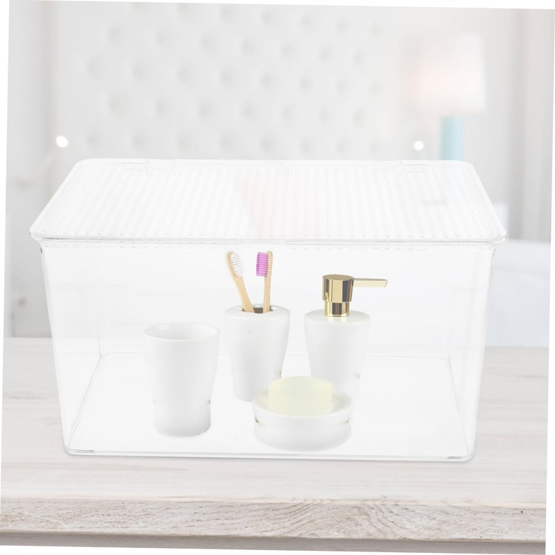 KOMBIUDA Clear Desktop Storage Box with Lid Transparent Multi-purpose Organizer
