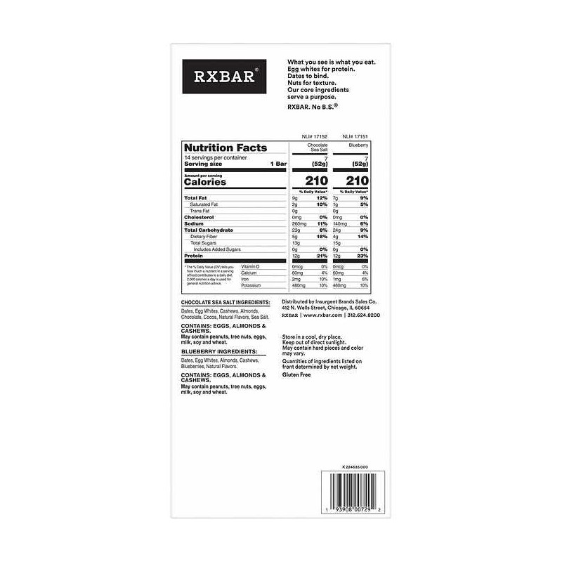 RXBAR Protein Snack Bars, All Natural Ingredients, Chocolate Sea Salt