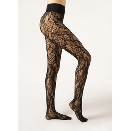CALZEDONIA Woman's Foliage Mesh Tights in Black, Size M/L