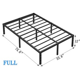 NEW JETO Metal Bed Frame,Full Size Bed Frame with Storage Space,Heavy Duty Sturdy Mattress Foundation,Easy Assembly,No Box Spring Needed, Black,12 Inch,Full