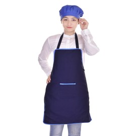 Switchon Blue and Black Waterproof Kitchen Apron with Cap- Set of 2