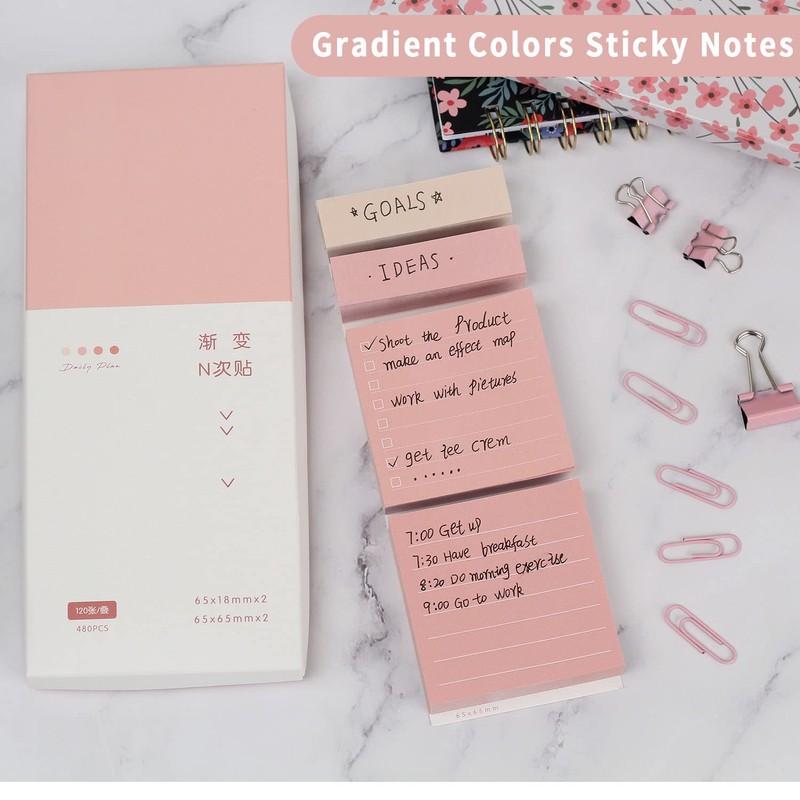Pink Lined Sticky Notes Set, 240 Sheets Pastel Sticky Note