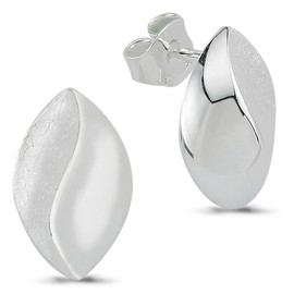 Vinani Design Stud Earrings Almond Eye Elegant Curved Brushed Shiny 925 Sterling Silver Earrings Lens 2OSV, Sterling Silver, No Gemstone