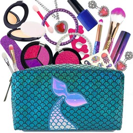 Corper Toys Mermaid Series Makeup Kit, Pretend Cosmetics Set, Toy for Girls Playing Grown Up, Playing Makeup, Makeup Case, Cute, Christmas Gift, Green, Ages 6 and Up