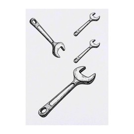 4 x 'Single Spanner' Temporary Tattoos - Water Resistant, Skin-Safe, Non-Toxic Transfers, Mixed Sizes (TO00083800)