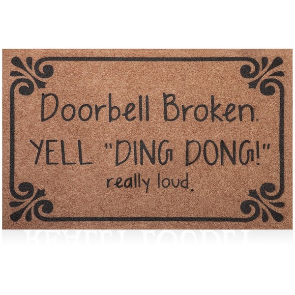 Welcome Mats for Front Door Outdoor Brown Heavy Duty Backing Doorbell Broken Screaming Ding Dong Really Loud Mat with Non-Slip Rubber Floor Mats for Decoration Home Farmhouse