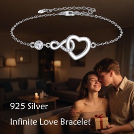 POPLYKE Infinity Heart Bracelets for Women 925 Sterling Silver Birthday Jewelry for Wife Mom