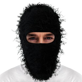 Distressed Balaclava Ski Mask Knitted Full Face Windproof Winter Premium Yeat Ski Mask for Men Women Cream