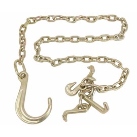 Mytee Products 5/16" x6' Leg G70 8" Long Shank J Hook Tow Chain w/RTJ Cluster Hook & Grab Hook - 4700 lbs WLL Heavy Duty Transport Truck Chain for Car Wrecker Recovery - Towing Equipment