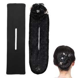 2 Piezas Rodillo para Moño con Flores, Francés Torcido para Hacer Moños Rizador de Cabello Perezoso Moño Hábil Peinado Moños Accesorios para Mujeres y Niñas Cabello Largo (Negro)