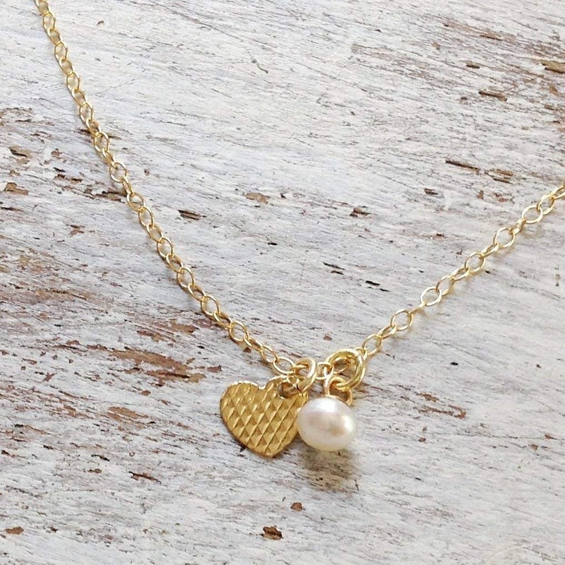 Tiny heart white pearl Gold anklet