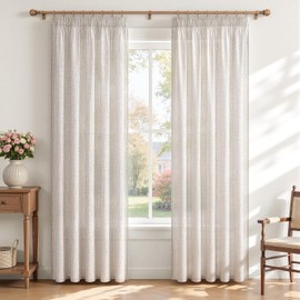 MRTREES Curtains with Ruffle Tape, Linen Look, Semi-Transparent for Living Room, Modern, Set of 2, Bedroom Curtains, 240 cm Long, Window Curtain, 140 cm Wide, Living Room Curtains, Light Brown