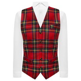 King & Priory Traditional Red & Yellow Tartan Check Waistcoat - Large | 42in Chest