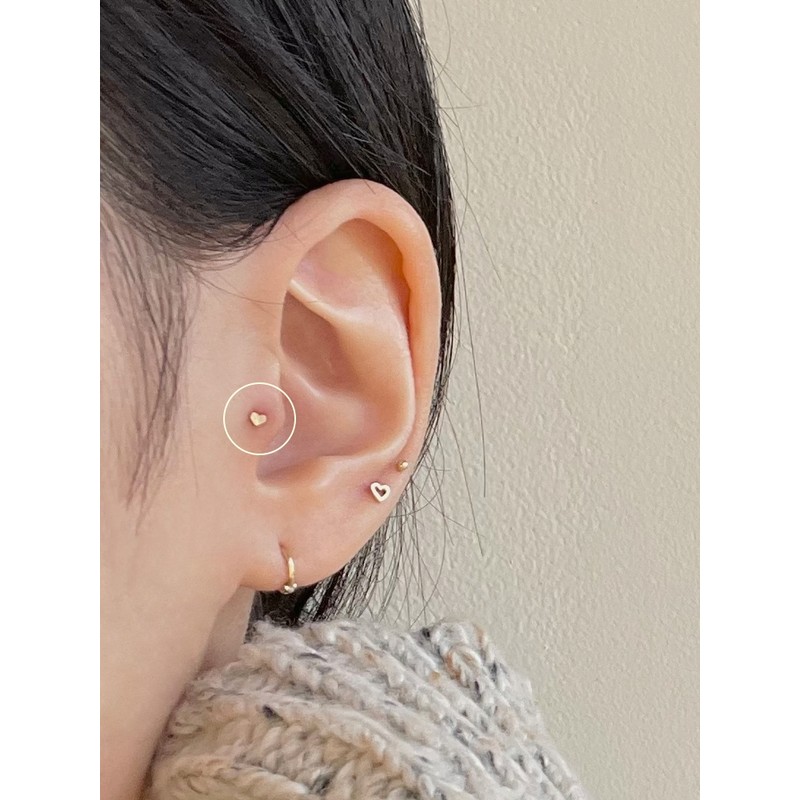 14k ultra-mini heart piercing lablet bar thickness 1mm gift package
