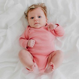 Organic Cotton Rib-Knit Baby Sleepsuit with Long Arms - Pink, 0-3 MTHS
