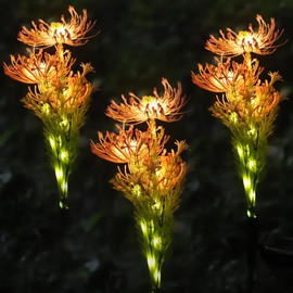 Solar Fake Flower Lights Outdoor Realistic Pink-Orange Hydrangea & Chrysanthemum Decor Lamps Wireless DesignIP65 Waterproof Auto Day charae 6-8h/Niaht Glow 8-10h Larger Solar Panel Brighter Light