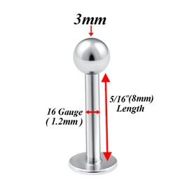 bodyjewellery 5pcs 16g Labret Steel Lip Stud Monroe Cartilage Tragus Helix Earring Snake Bites Conch Medusa Spider Bites ball - 8mm