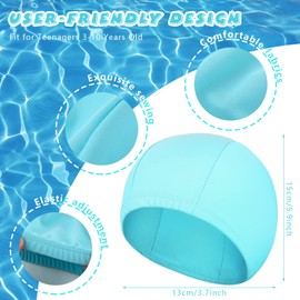 3 Pcs Kids Polyester Swim Caps Fabric Swimming Hat for Kids Flexible Nylon Long Hair Bathing Cap for Girls and Boys(Plain Pattern,Black, Navy Blue, Lake Blue)