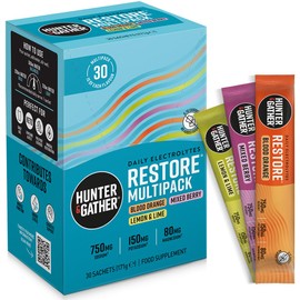 Hunter & Gather Hunter & Gather Restore Electrolytes Sachets x 30 I No Added Sugar or Artificial Sweeteners I 100% Natural Hydration I Optimal Mineral Ratio with Pink Himalayan Salt I Keto I With Natural Monk Fruit