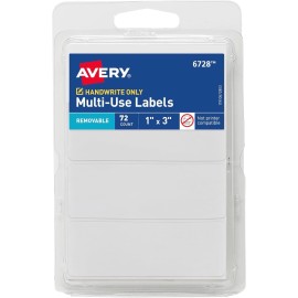 Avery Removable Labels 1" x 3" White Blank 72 Labels - Multi-Use (6728)