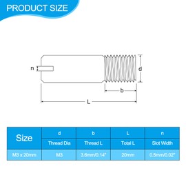 sourcing map 8Pcs M3 x 20mm Slotted Cylindrical Pin 304 Stainless Steel Dowel External Thread Locating Pin for Furniture Cabinets