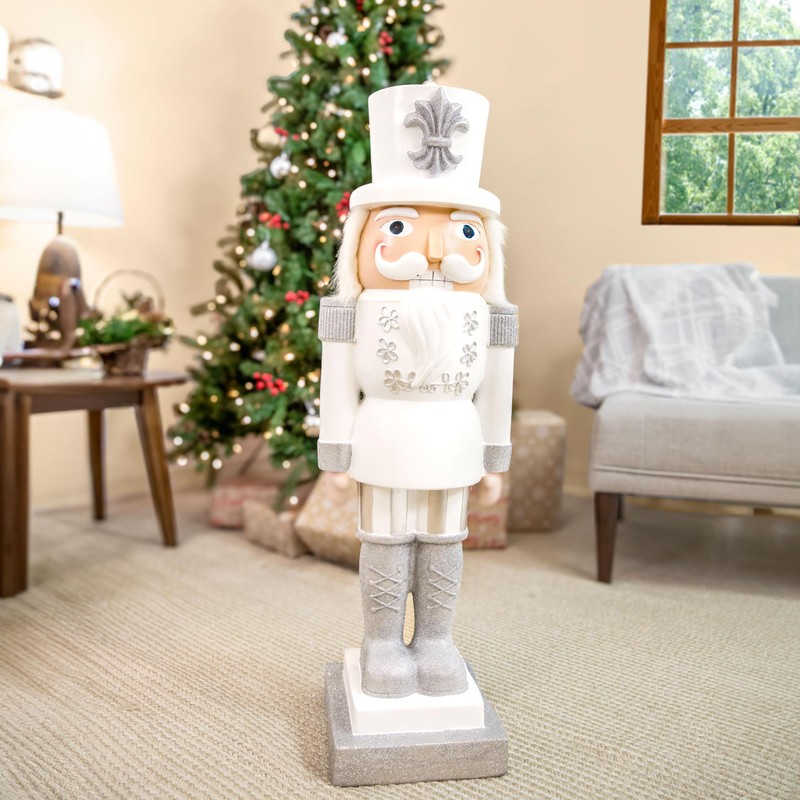 Sunnydaze 3ft Sterling The Silver Nutcracker Christmas Decoration - Polyresin