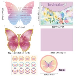 Giugio Pack of 12 Butterfly Invitation Cards in French Birthday Invitation Party Invitation Cards Flutter with Envelopes, Papillon Paper for Mother's Day, Wedding Anniversary, Valentine's Day Birthday