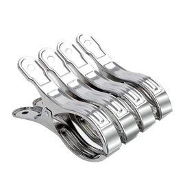 RICISUNG Futon Shears, Set of 4, Clothespins, Stainless Steel, Strong Clips, Strong Clips, Windproof, Large Size, For Drying Clothes, Comforters, Clothes, Socks, Towels, Shoes, Etc. 4.7 x 0.9 inches (12 x 2.3 cm)
