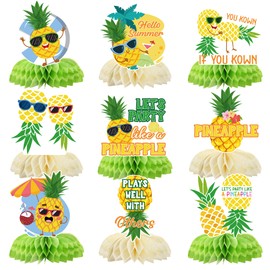9PCS Pineapple Centerpieces for Tables - Upside Down Pineapple Party Decorations Hawaiian Luau Tropical Fruit Party Decor for Summer Beach Birthday Party Supplies