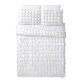 URBAN PLAYGROUND Dreamy Clouds Solid All Seasons Marshmallow Quilt Set, 3 Piece Soft Microfiber Textured Bedding Set for Boys, Girls, Teens - Full Queen, Puffy White