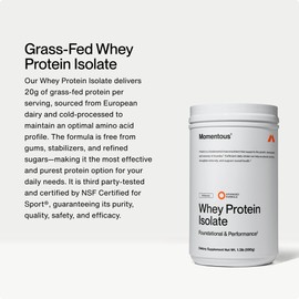 Momentous Momentous Essential Grass-Fed Whey Protein Powder - 20g Whey Isolate Protein - NSF Certified, Gluten-Free, 25 Servings for Essential Everyday Use, Unflavored