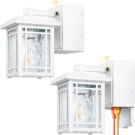 OPAXIS 2-Pack Outdoor Wall Light with GFCI Outlet, White Dusk to Dawn Exterior Light Fixture Wall Lantern, Waterproof Front Porch Lights Wall Mount, Modern Outdoor Coach Lights with Water Ripple Glass